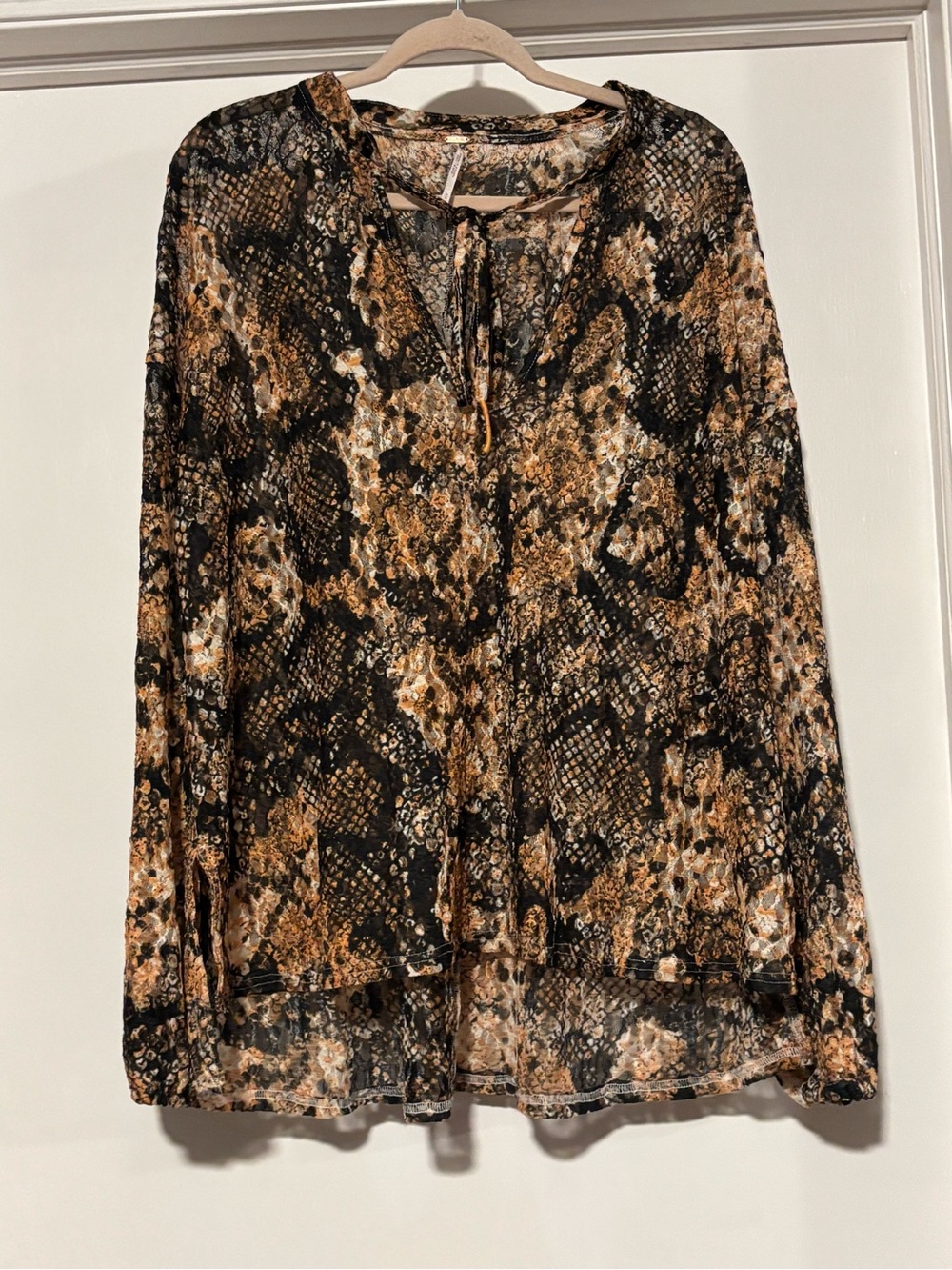 Free People Sheer Snake-Print Blouse in Black and Brown